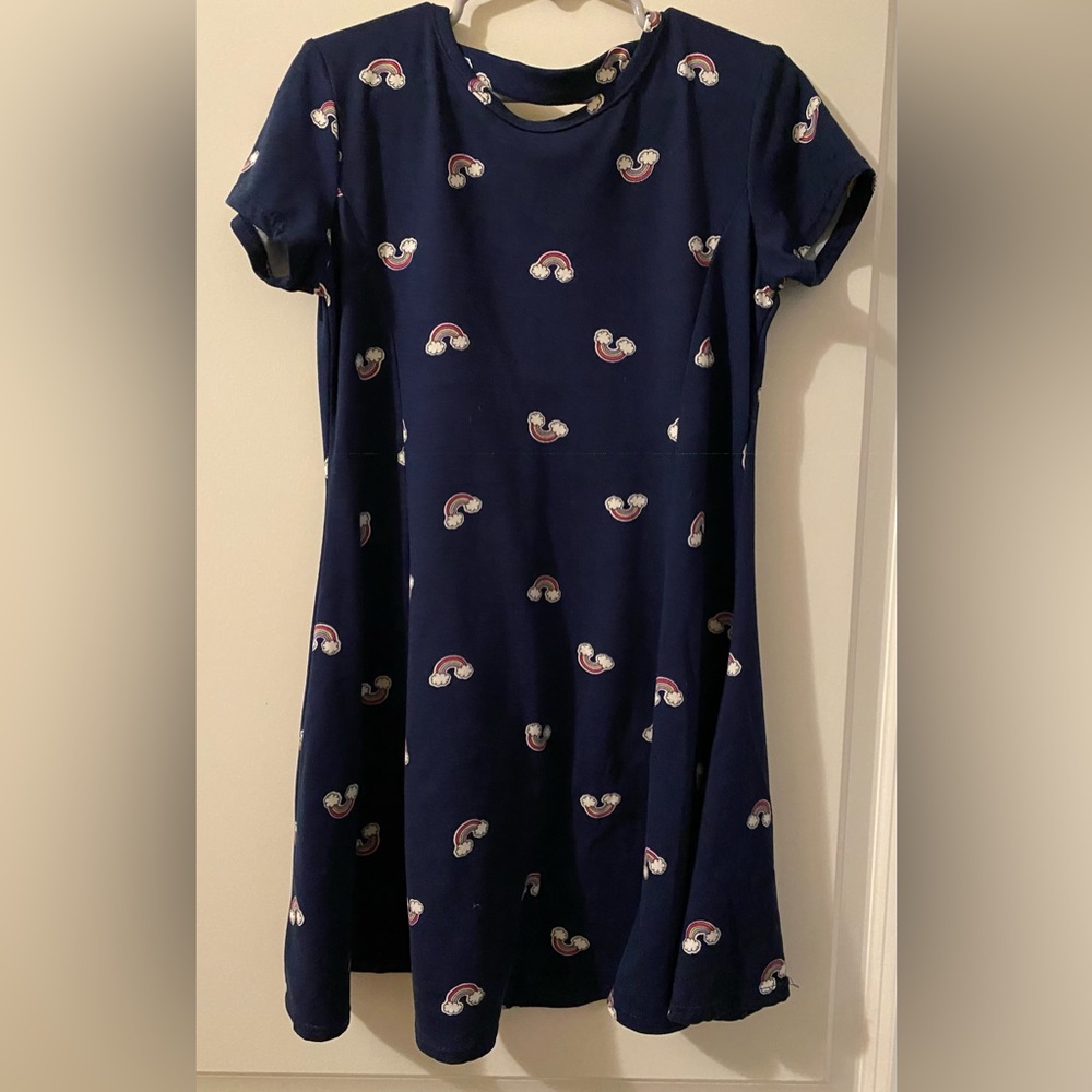 i 💕 Pinc ~ Navy Blue Rainbow Print Girls Dress